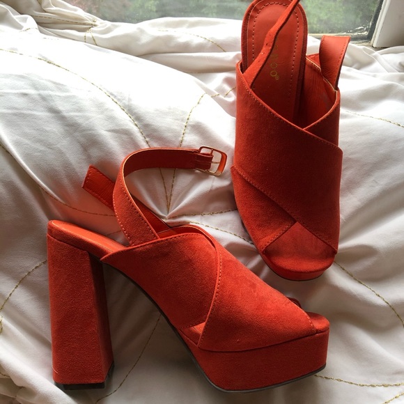 burnt orange chunky heels